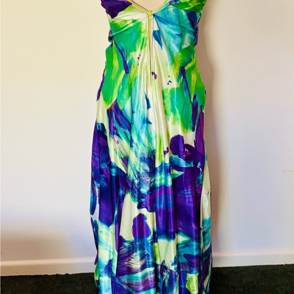 Masquerade XS Strapless Watercolor Dress in Purple and Green with Beaded Bodice - Picture 6 of 16